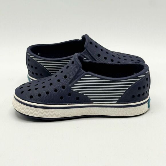 Native Miles Navy Blue Stripe Regatta Slip On Sandals - Toddler US C5 - Picture 5 of 9